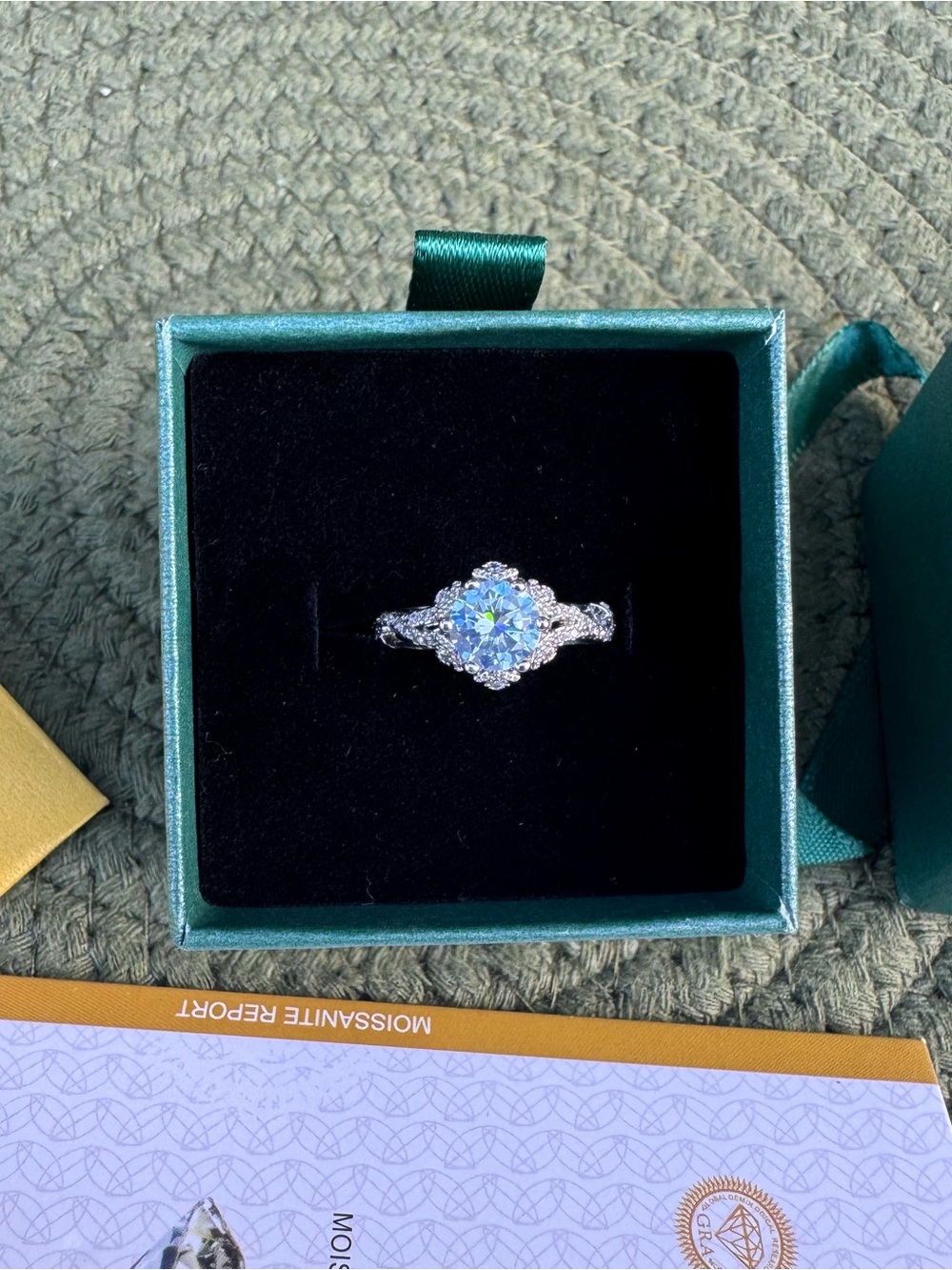 1CT Moissanite Halo Ring, GRA Certified, Size 6